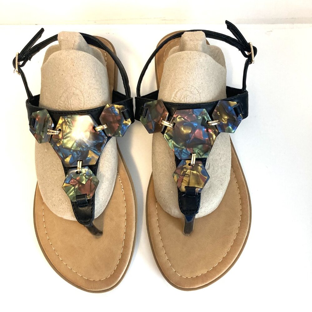 ID Required Iridescent Geometric Shell T-Strap Sandals Size 8M